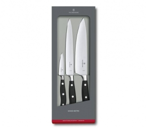 Serie Grand Maître de 3 cuchillos forjados de Victorinox. Cuchillo de cocina, cuchillo para trinchar...