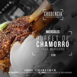 Buffet de 12:00 p.m a 07:00 p.m
Precio de buffet: $129 x persona
•Chamorros, Mixiote con nopal, ca...