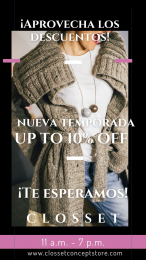 ¡Aprovecha los descuentos!
10% of - Closset Concept Store - Puebla